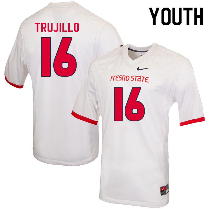 Youth #16 Alec Trujillo Fresno State Bulldogs College Football Jerseys Sale-White - Click Image to Close